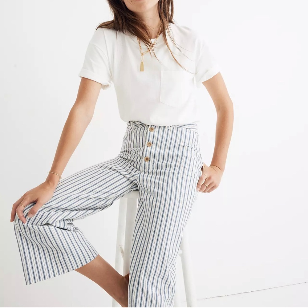 Madewell Emmett Wide-Leg Crop Pants in Stripe